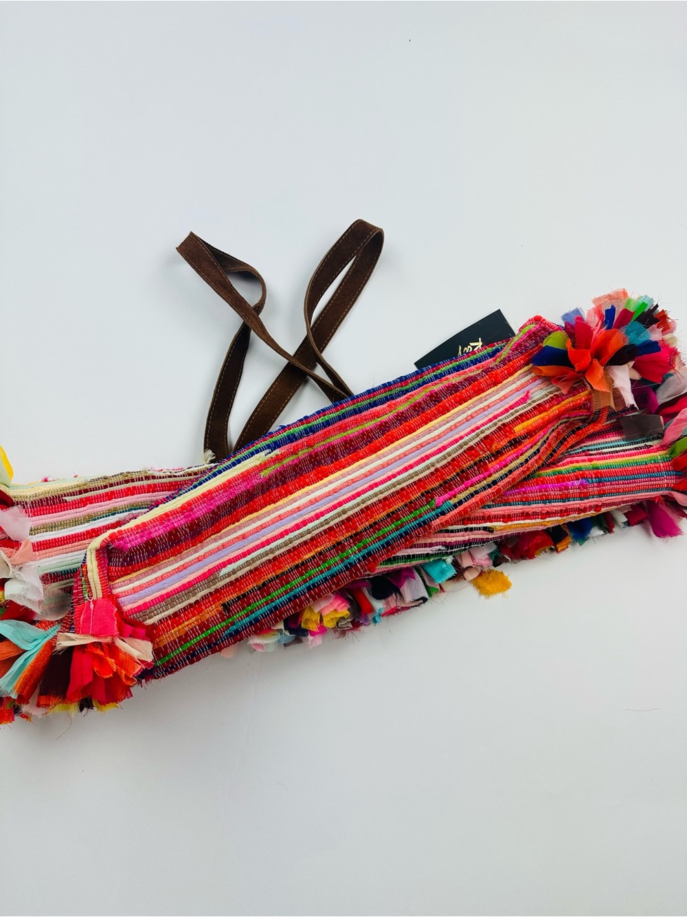 Raj Colorful Woven Tote Bag Made in India Leather Handles - Picture 10 of 15